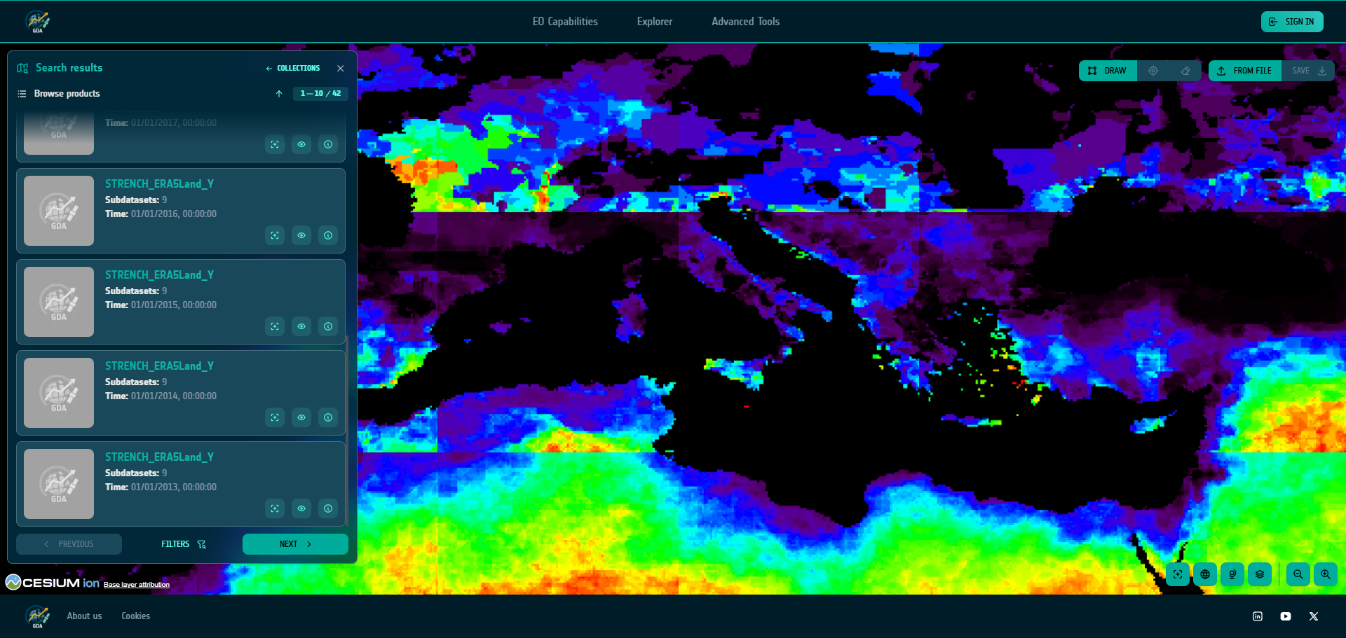 Screetshot of Climate Indicators in the APP data explorer
